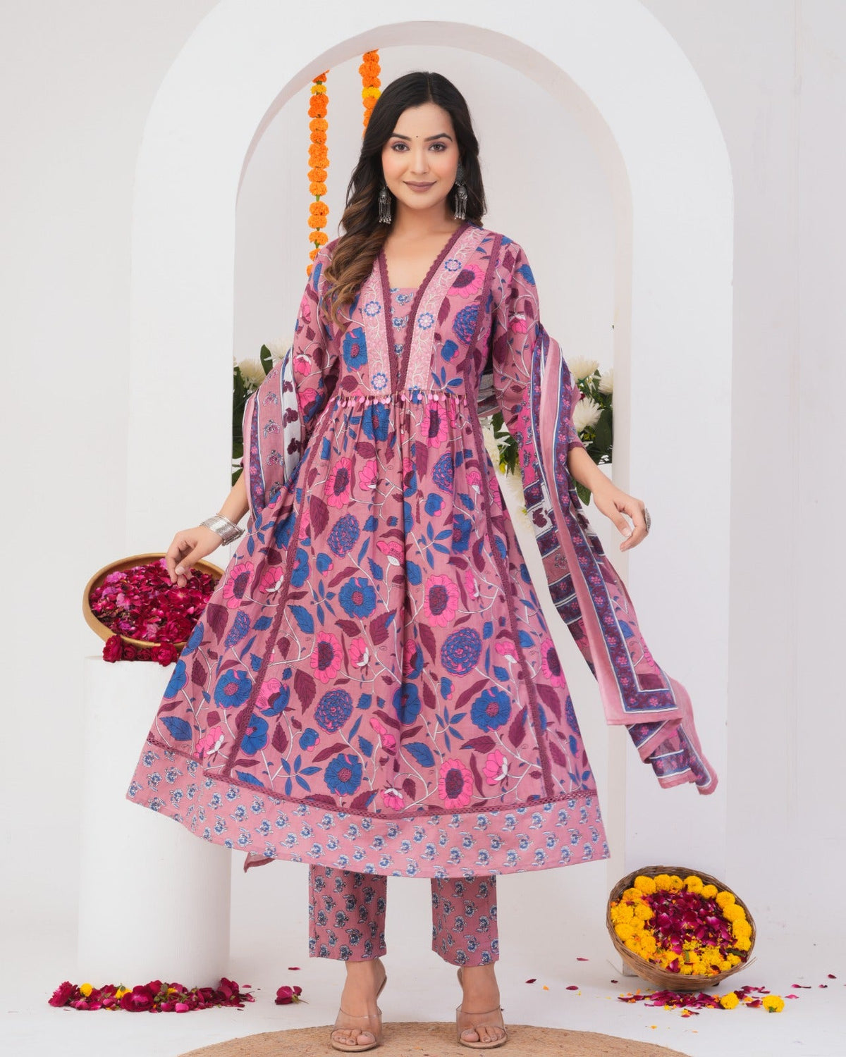 Tanvi Peaches Cotton Printed Suit Set