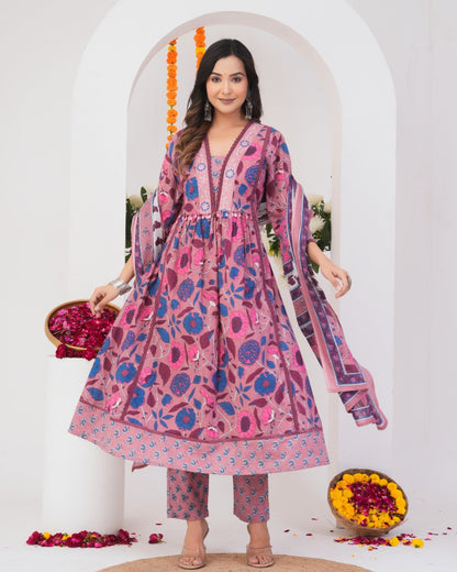 Tanvi Peaches Cotton Printed Suit Set