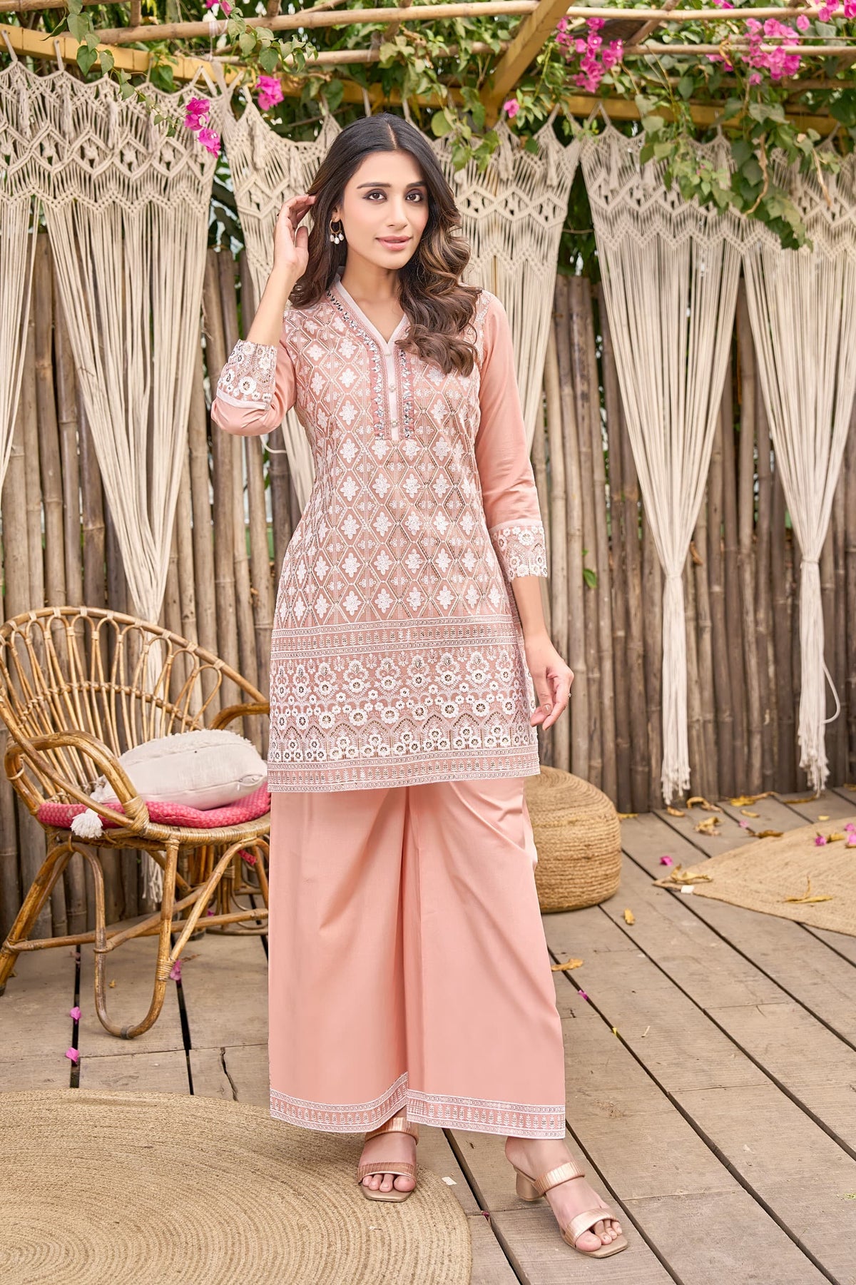 Ayat Peach Embroidered Lawn Co-ord Set