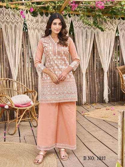 Ayat Peach Embroidered Lawn Co-ord Set