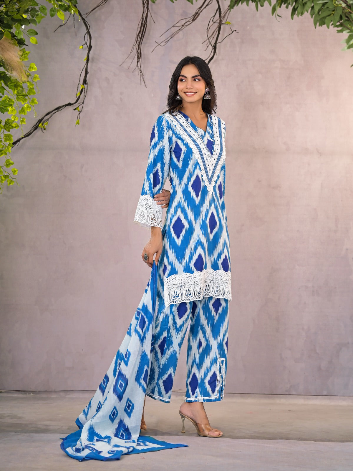 ARANYA ICE IKAT PRINT COTTON SUIT SET