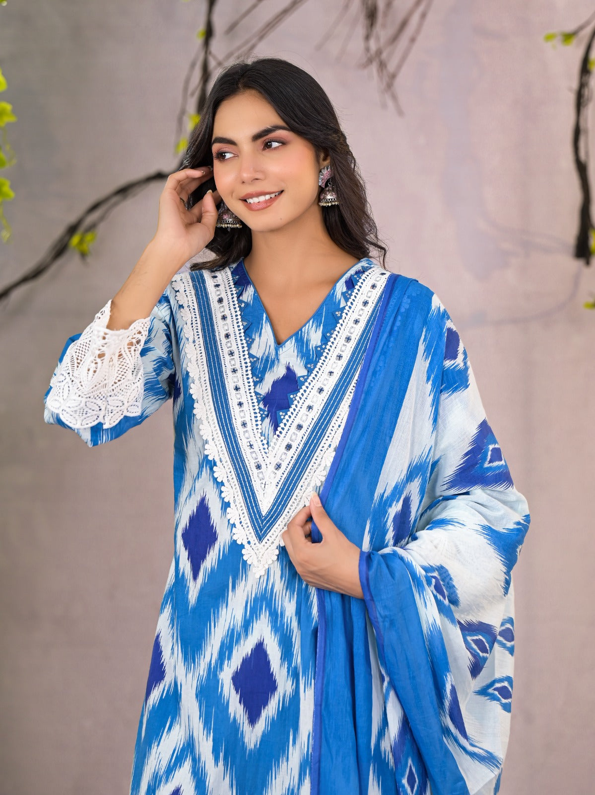 ARANYA ICE IKAT PRINT COTTON SUIT SET