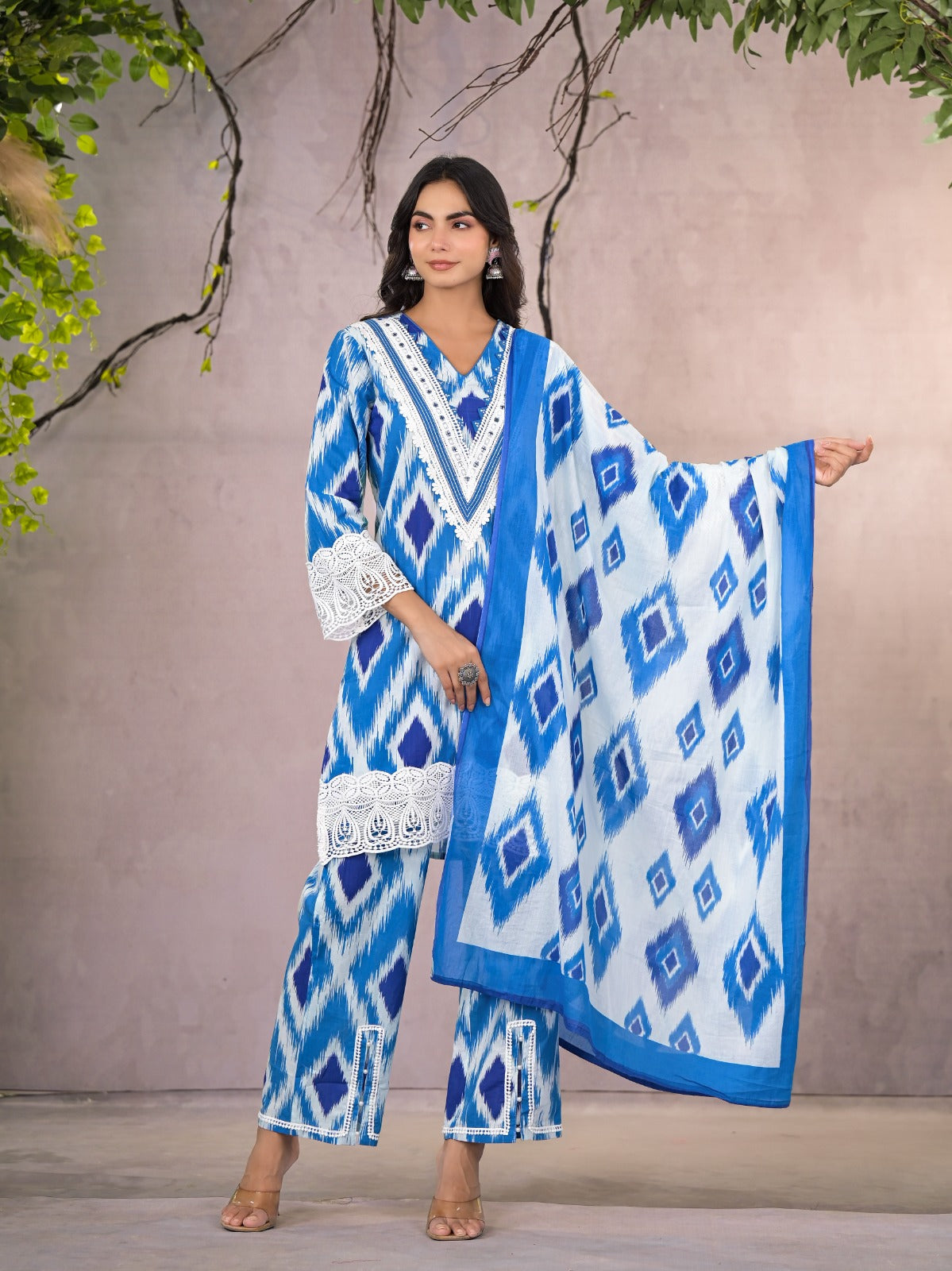 ARANYA ICE IKAT PRINT COTTON SUIT SET