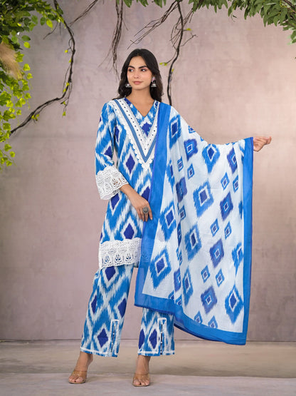 ARANYA ICE IKAT PRINT COTTON SUIT SET