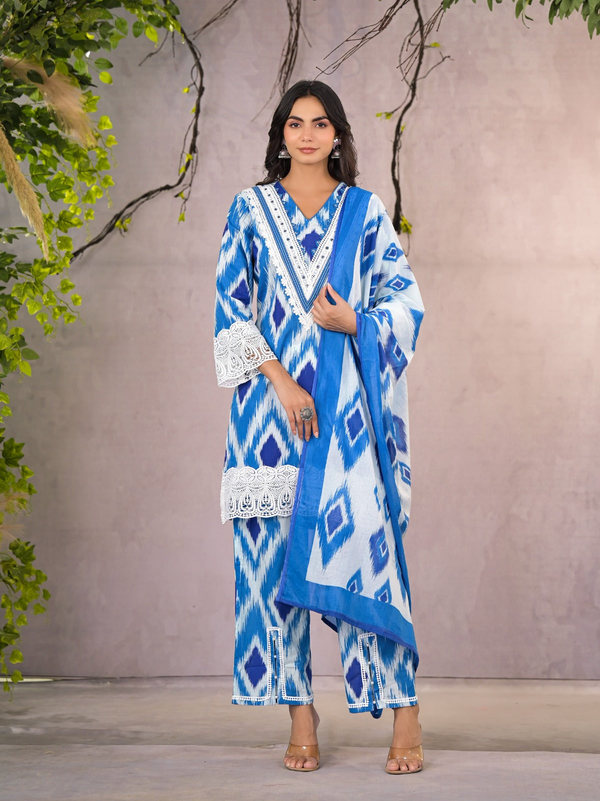 ARANYA ICE IKAT PRINT COTTON SUIT SET