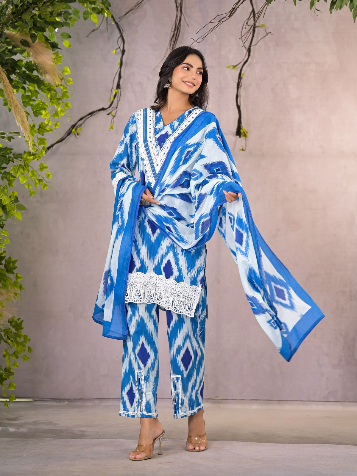 ARANYA ICE IKAT PRINT COTTON SUIT SET