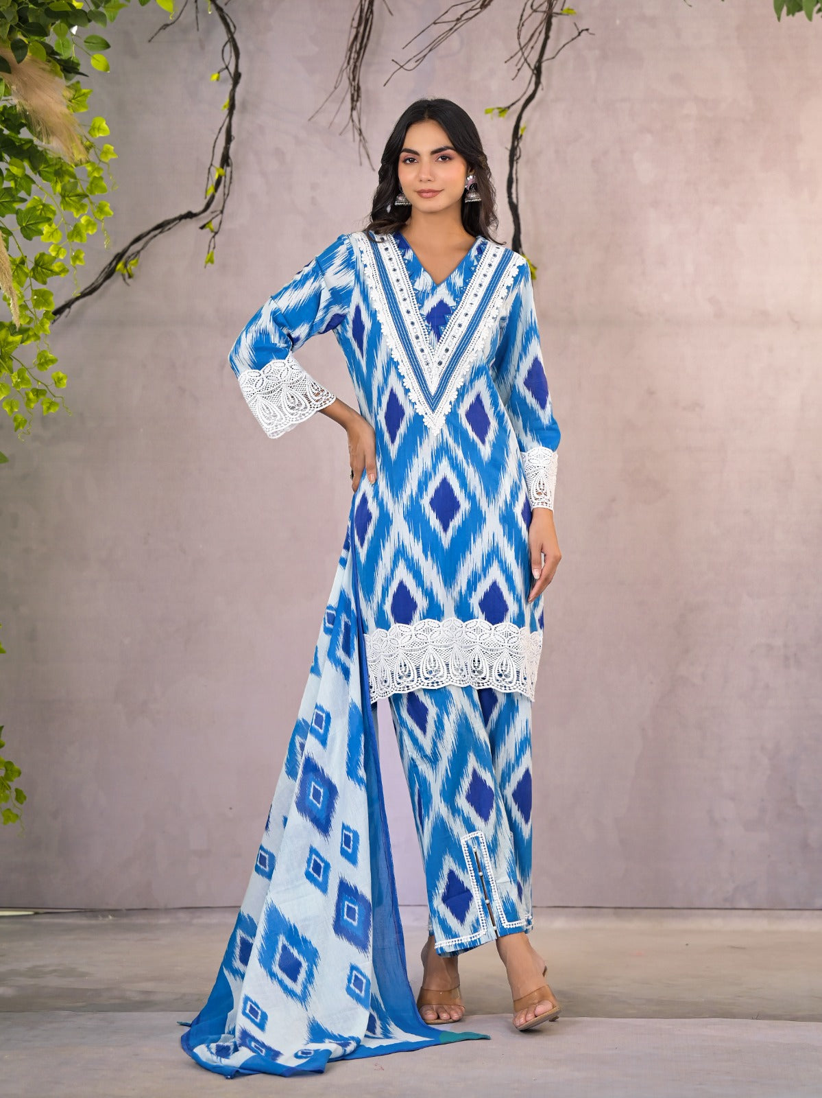 ARANYA ICE IKAT PRINT COTTON SUIT SET