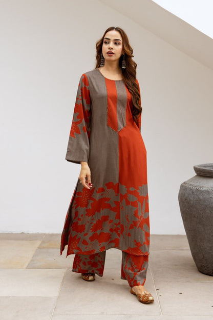 Bakul Brick Printed Kurta Pant Set