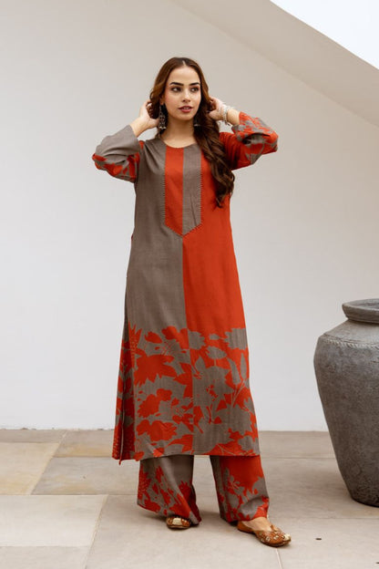 Bakul Brick Printed Kurta Pant Set