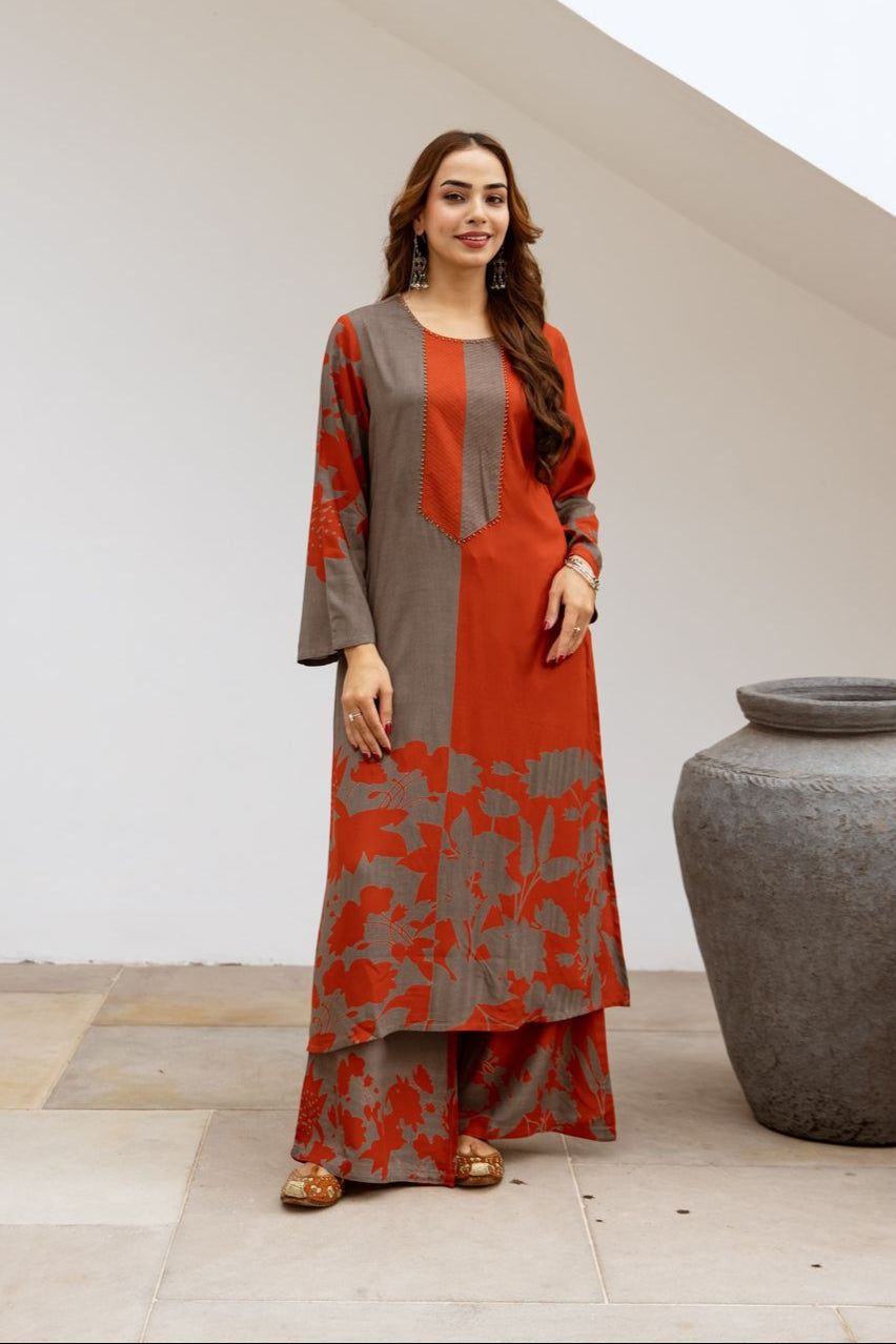 Bakul Brick Printed Kurta Pant Set