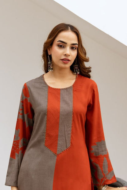 Bakul Brick Printed Kurta Pant Set