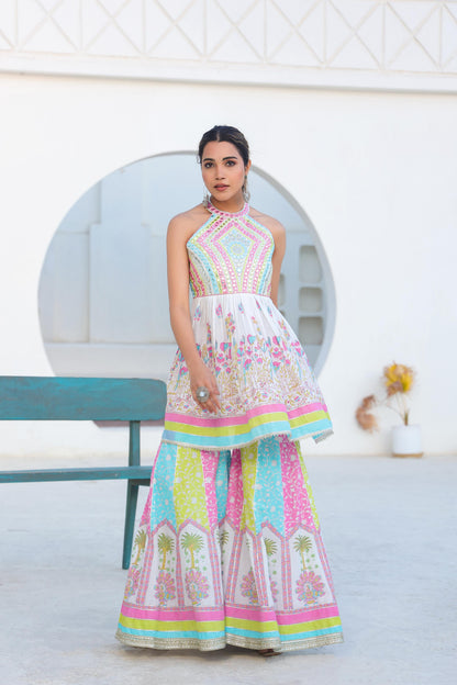 Tridhara rainbow premium cotton sharara suit set