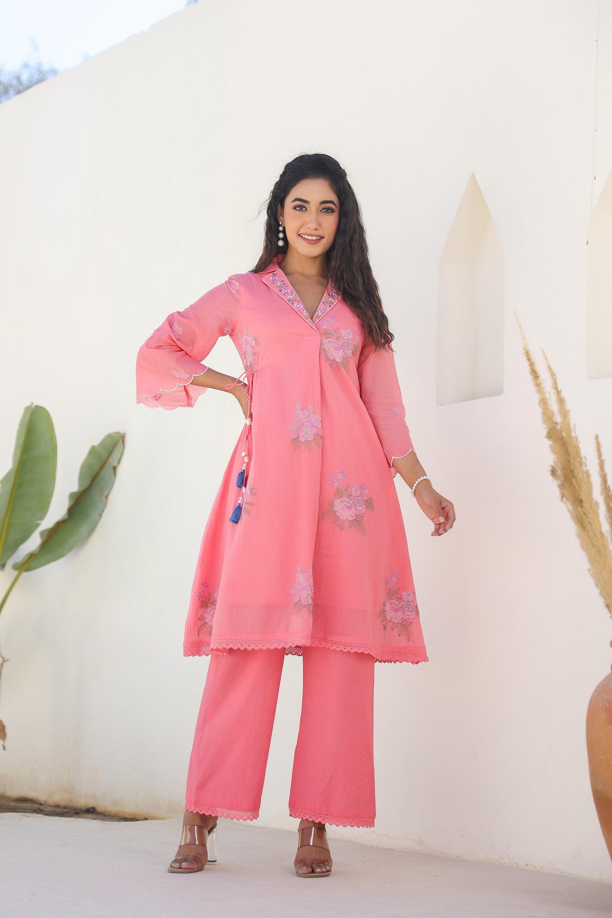 Tridhara Flamingo Embroidered Cotton Mul Co-ord Set