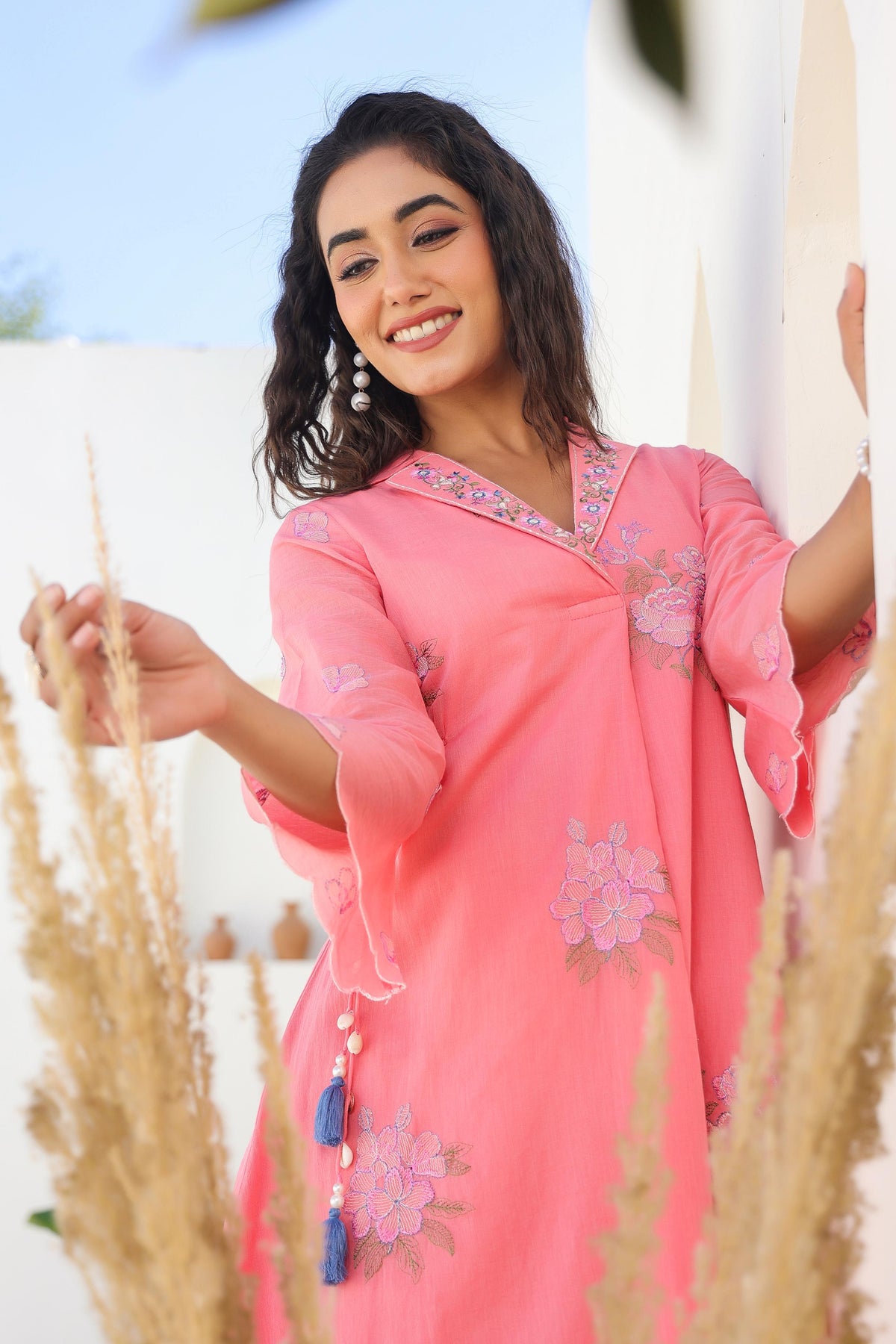 Tridhara Flamingo Embroidered Cotton Mul Co-ord Set
