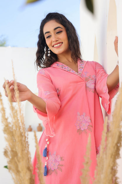 Tridhara Flamingo Embroidered Cotton Mul Co-ord Set