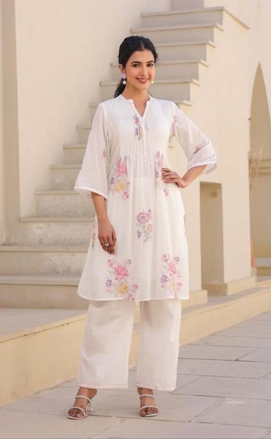 AutumnLane Tridhara Angel embroidery Cotton mul Co-ord Set