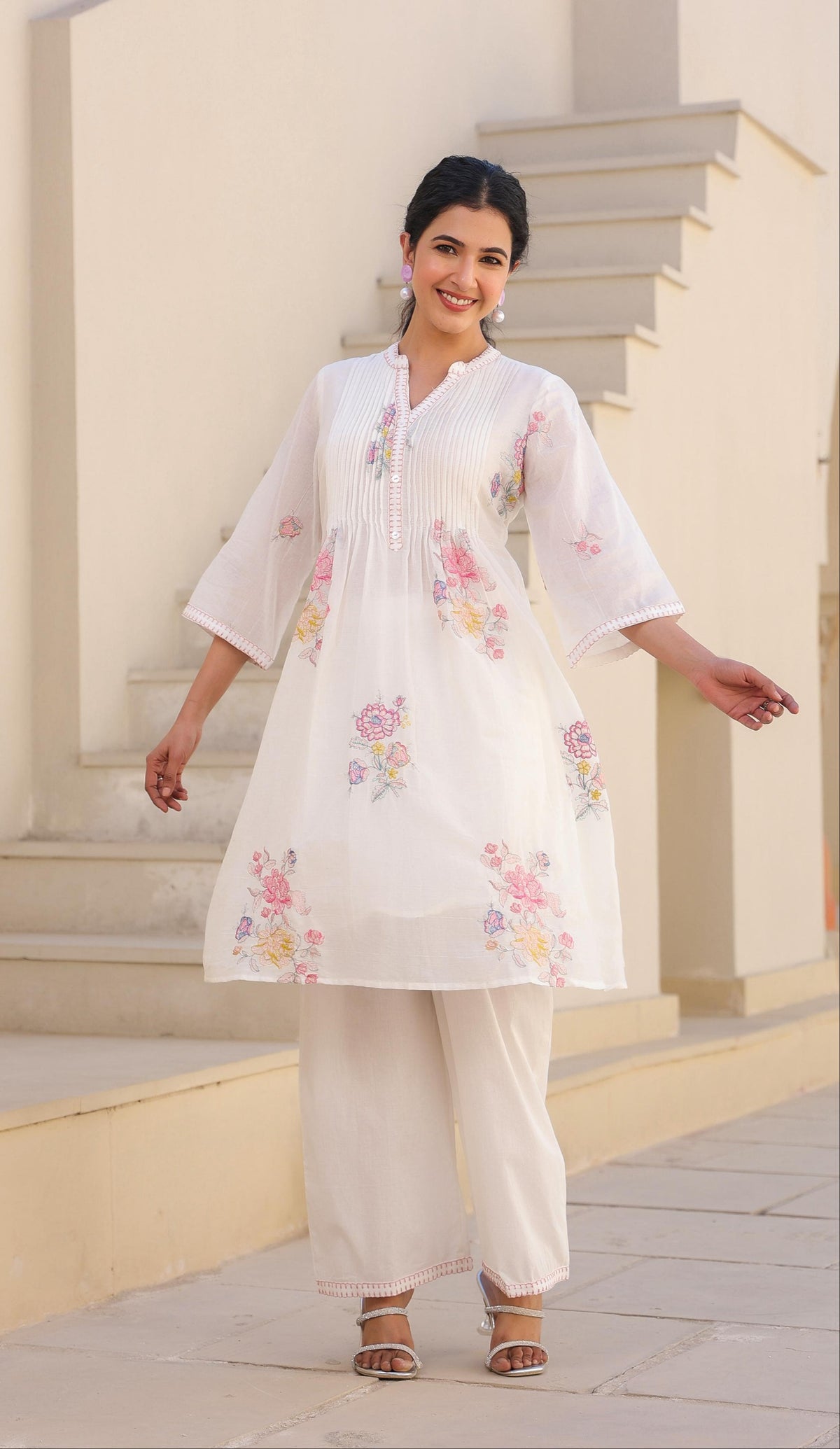 Tridhara Angel embroidery Cotton mul Co-ord Set