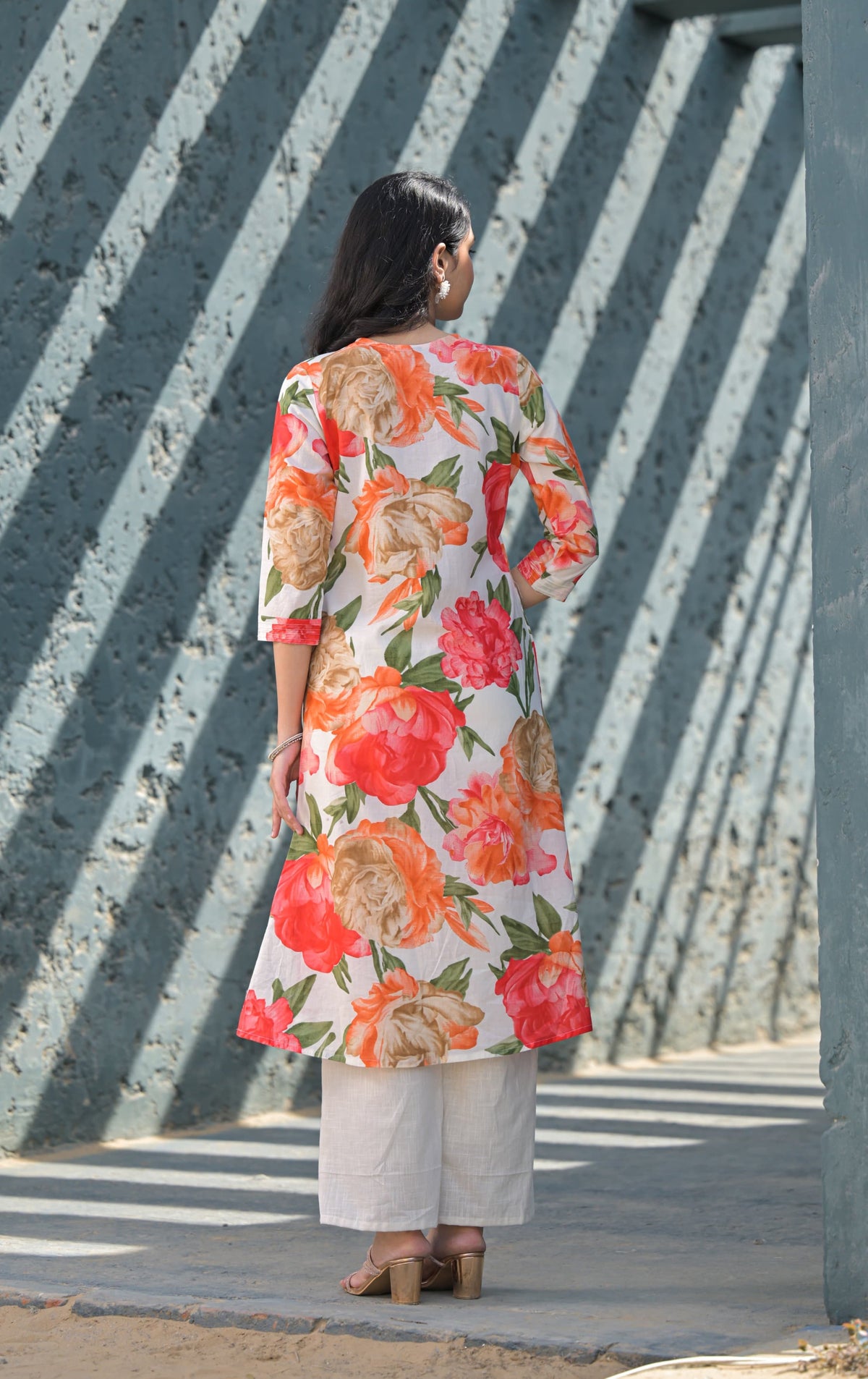 Swarnali Apricot Printed Cotton Suit Set