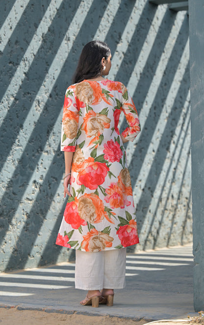 Swarnali Apricot Printed Cotton Suit Set