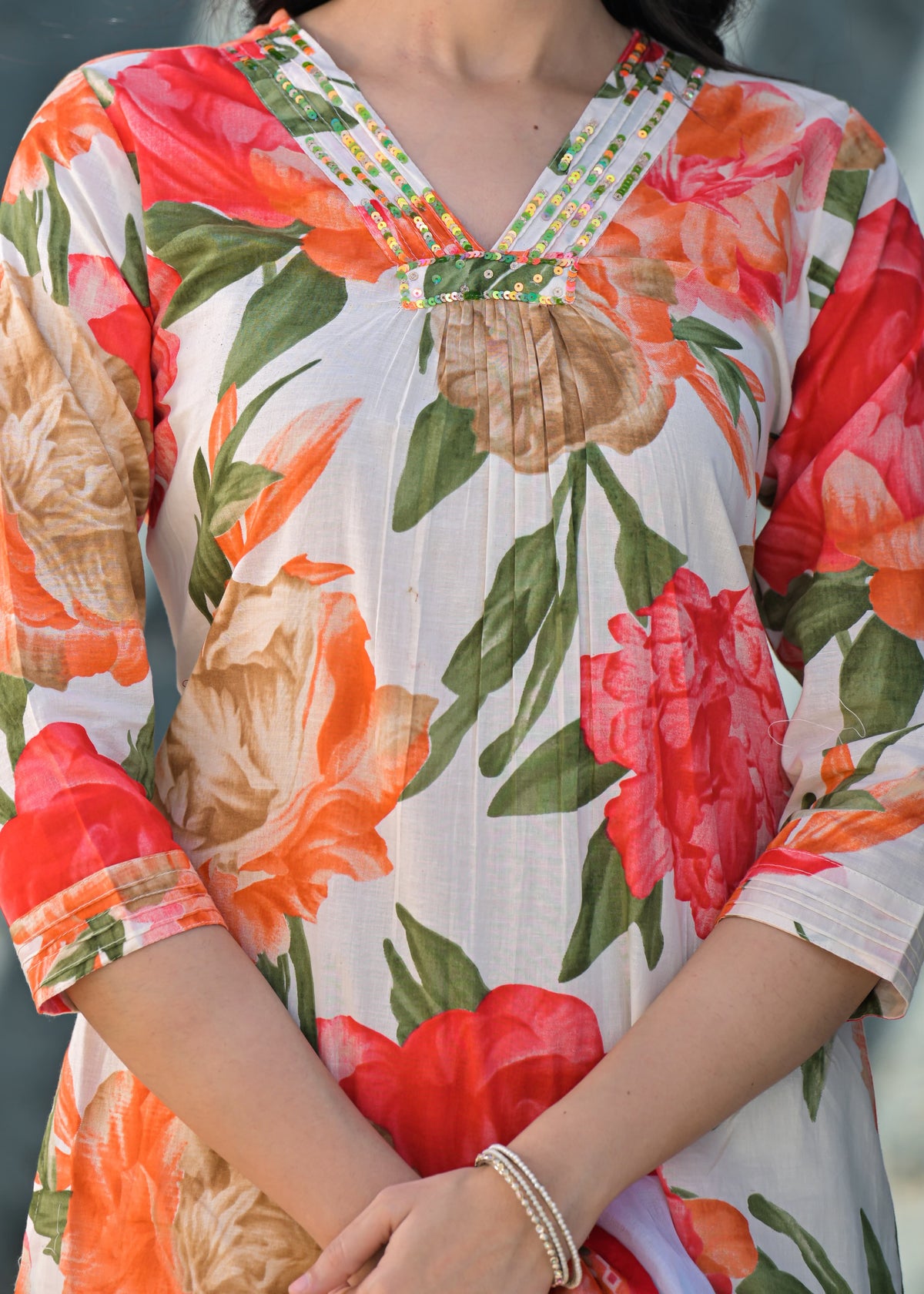 Swarnali Apricot Printed Cotton Suit Set