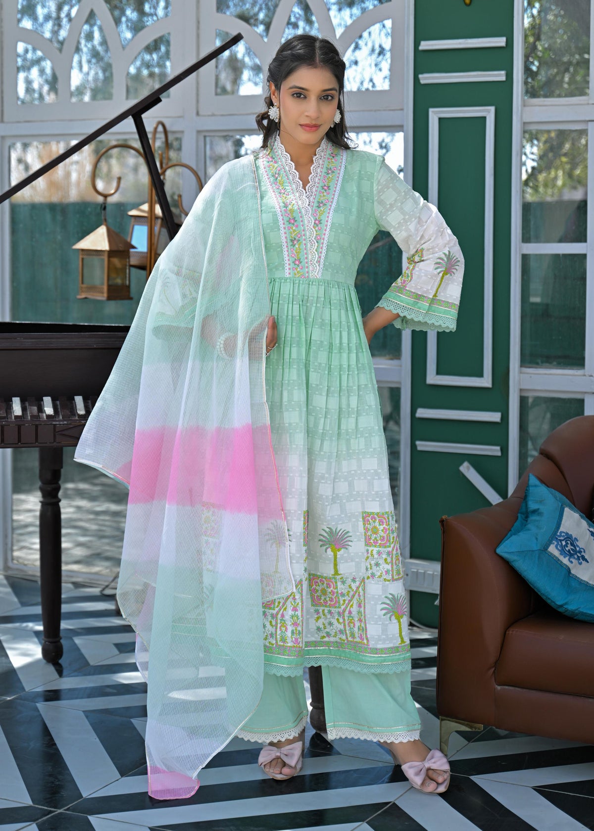 Tridhara Minty Cotton Suit Set