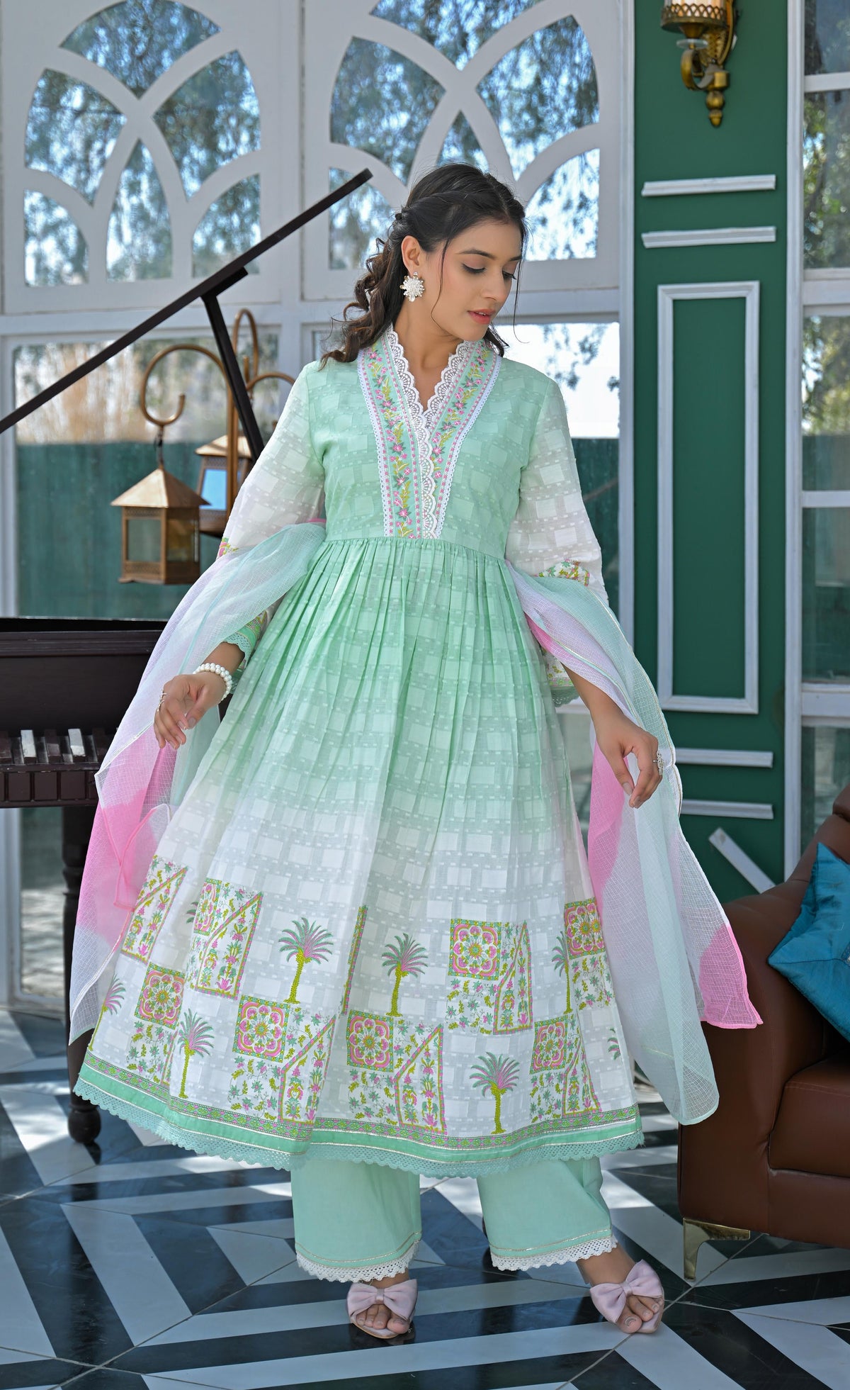 Tridhara Minty Cotton Suit Set