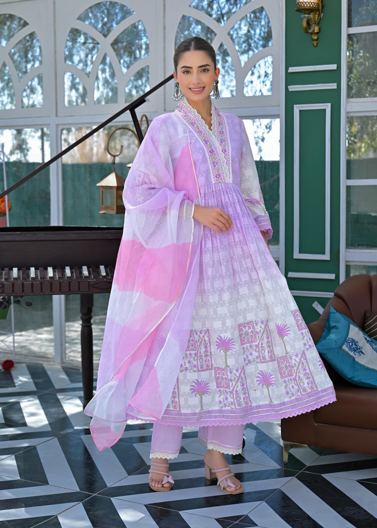 Tridhara Lavender Cotton Suit Set