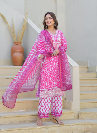 Tridhara Fuschia Cotton Suit Set