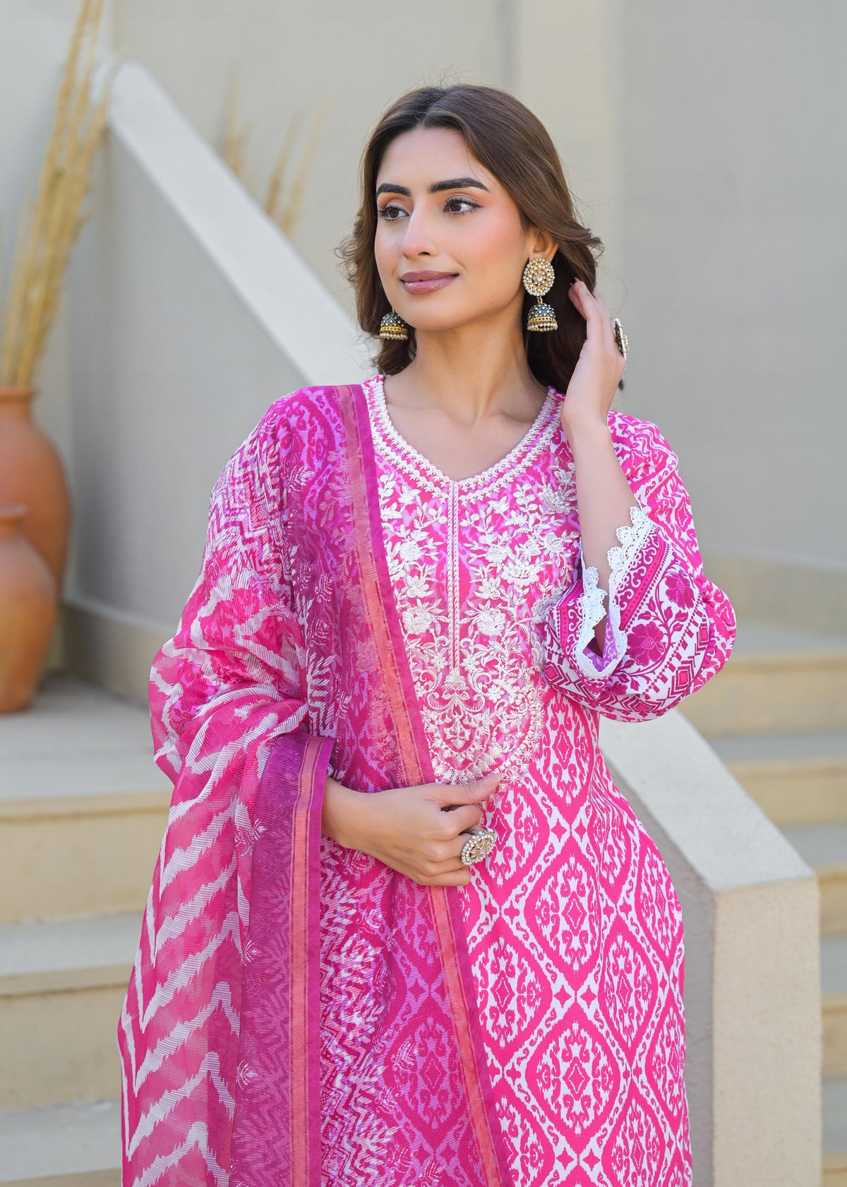 Tridhara Fuschia Cotton Suit Set