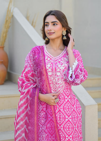 Tridhara Fuschia Cotton Suit Set