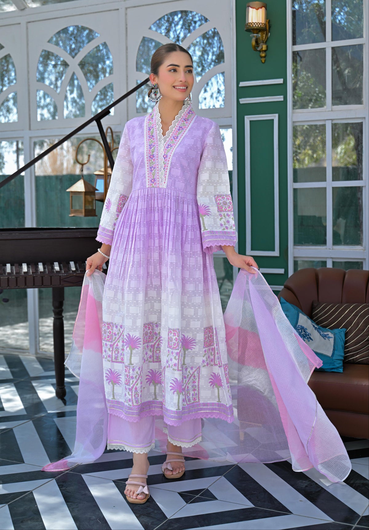 Tridhara Lavender Cotton Suit Set