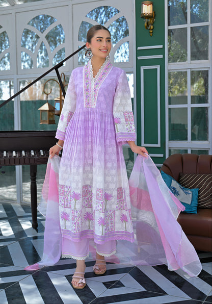 Tridhara Lavender Cotton Suit Set