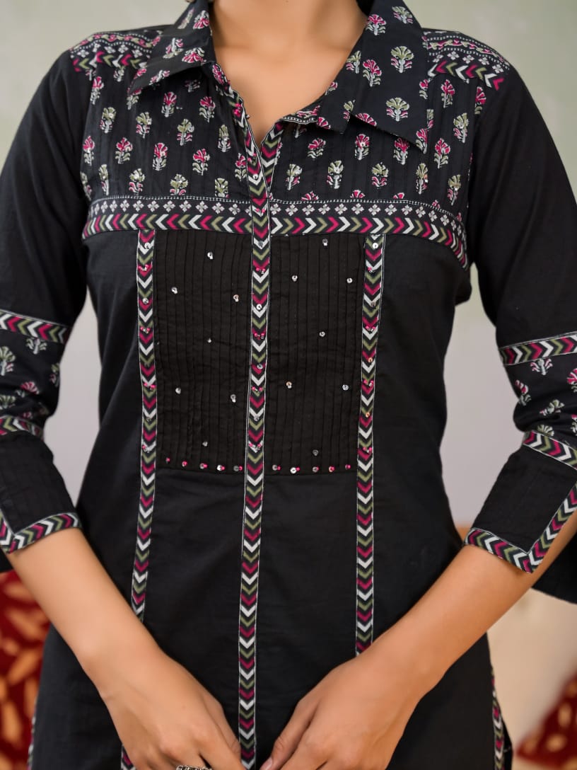 Yutika Onyx Cotton Kurta Pant Set