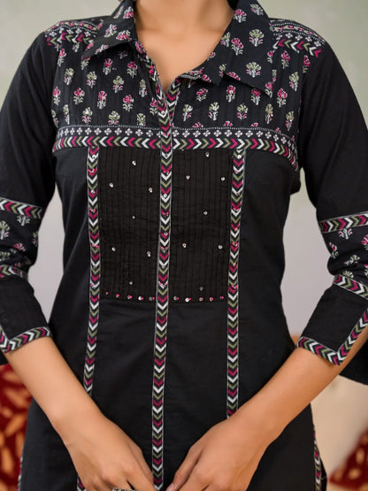 Yutika Onyx Cotton Kurta Pant Set