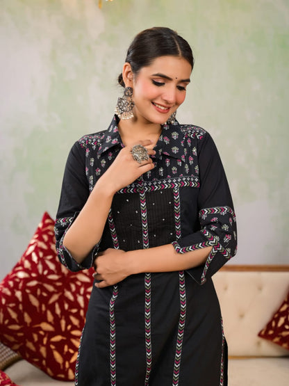 Yutika Onyx Cotton Kurta Pant Set