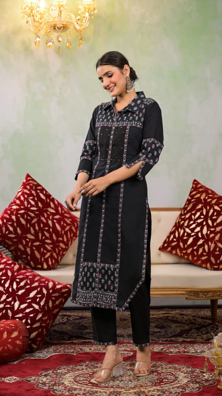 Yutika Onyx Cotton Kurta Pant Set