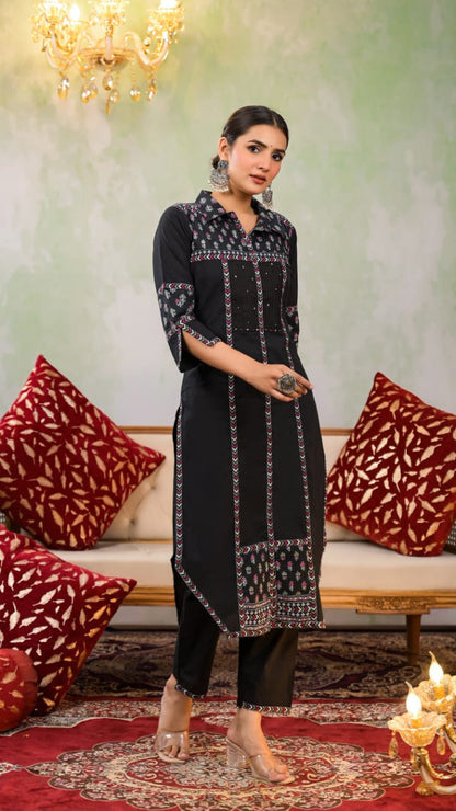 Yutika Onyx Cotton Kurta Pant Set