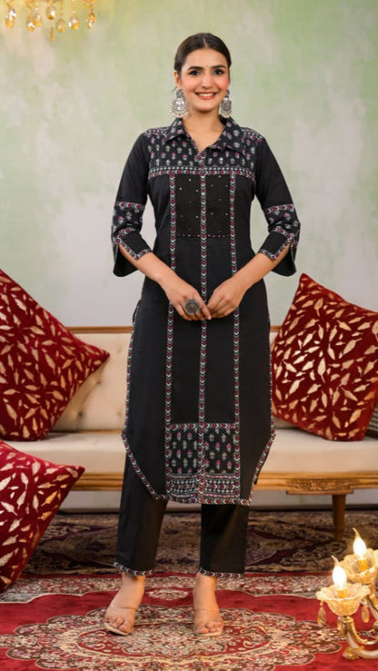 Yutika Onyx Cotton Kurta Pant Set