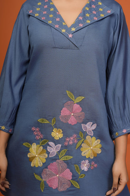 Darika cobalt embroidery co-ord set