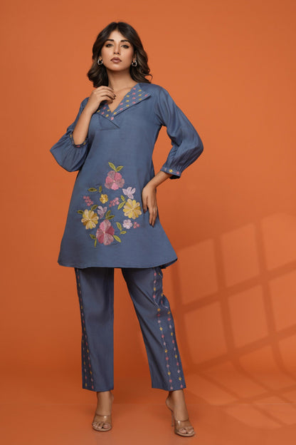 Darika cobalt embroidery co-ord set