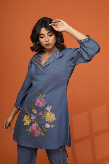 Darika cobalt embroidery co-ord set