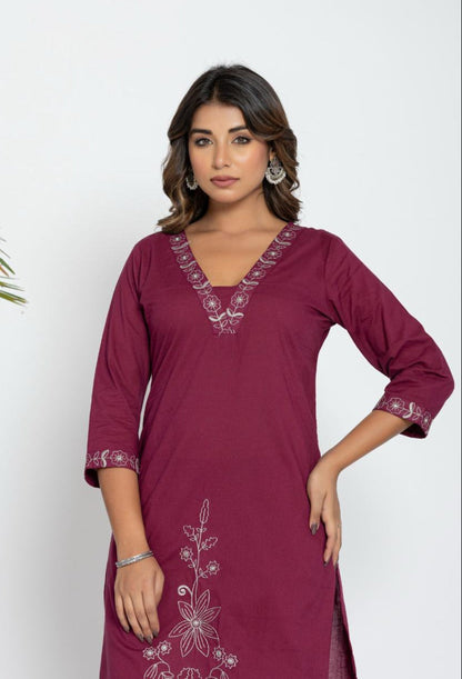 Colba Jam Embroidery Cotton Kurta Pant Set