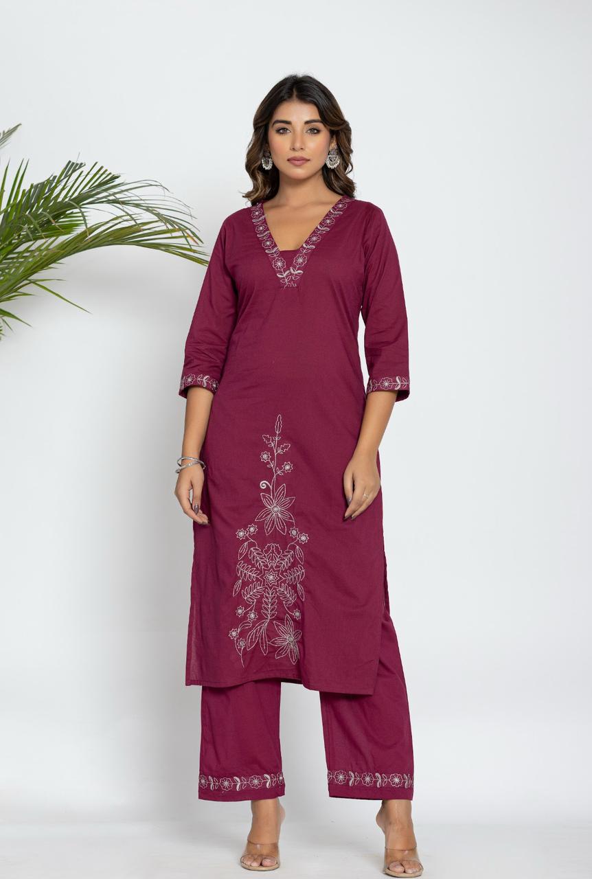 Colba Jam Embroidery Cotton Kurta Pant Set