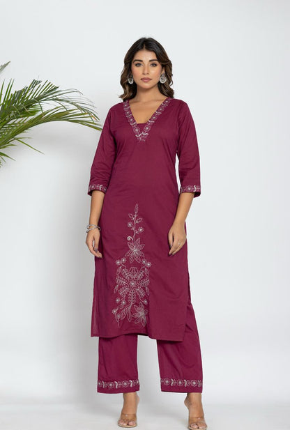Colba Jam Embroidery Cotton Kurta Pant Set
