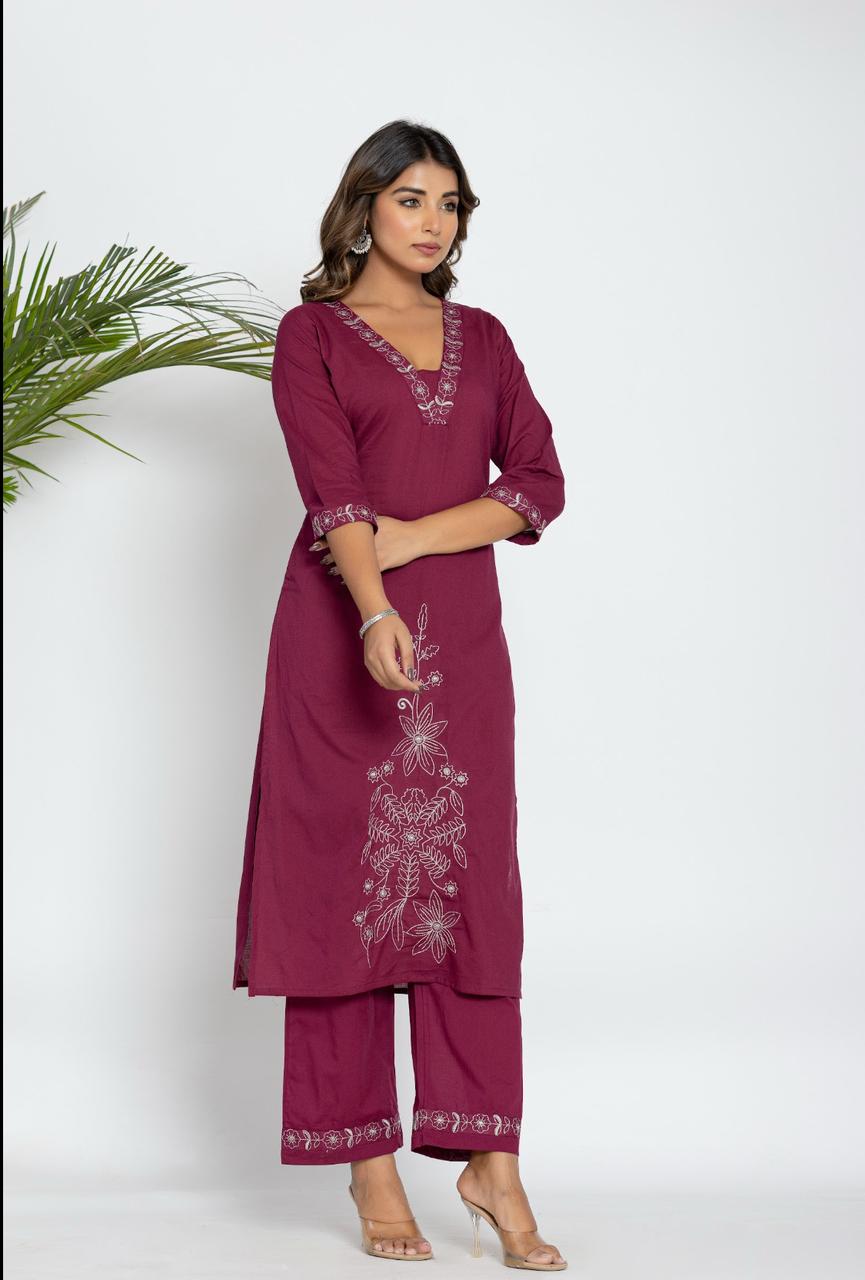Colba Jam Embroidery Cotton Kurta Pant Set