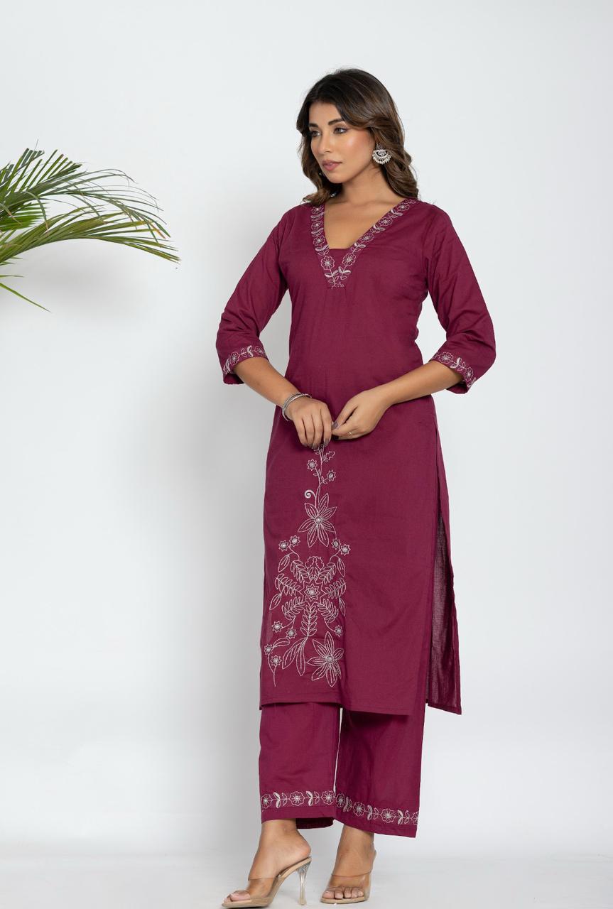 Colba Jam Embroidery Cotton Kurta Pant Set