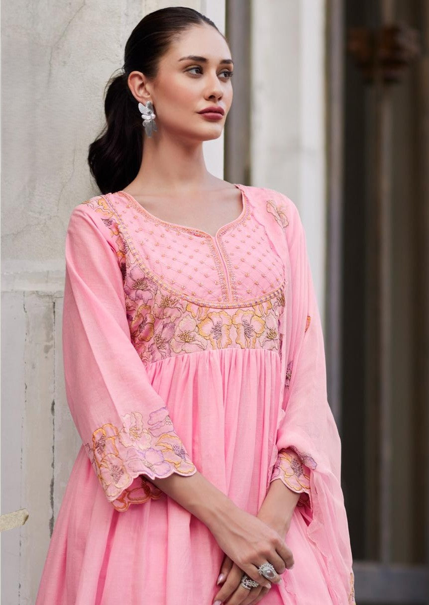 Rubina Rose Cotton Mul Embroidery Premium Anarkali Suit Set