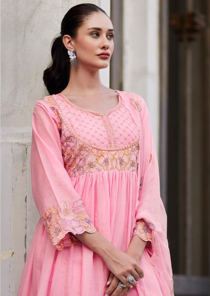 Rubina Rose Cotton Mul Embroidery Premium Anarkali Suit Set