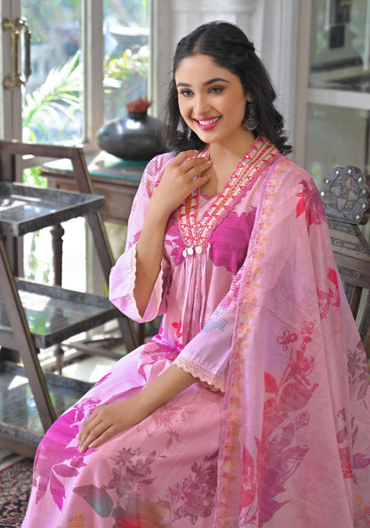 Lakshita rose printed cotton suit set