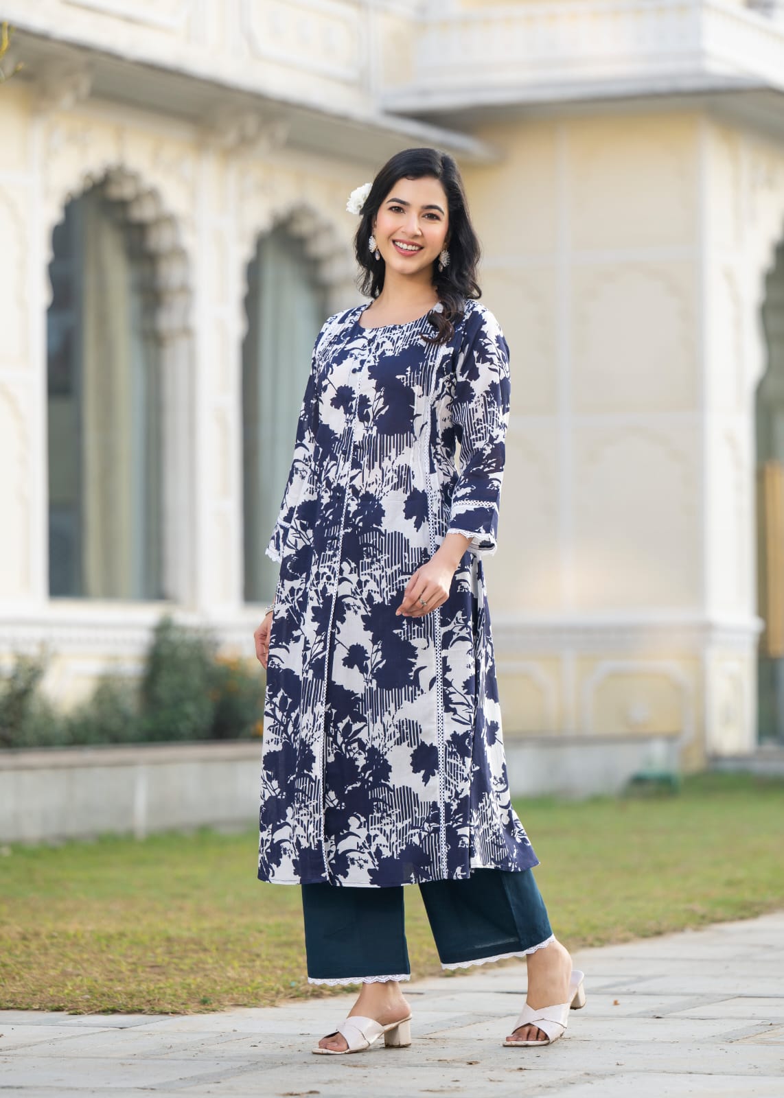 Colba azure printed cotton kurta pant set